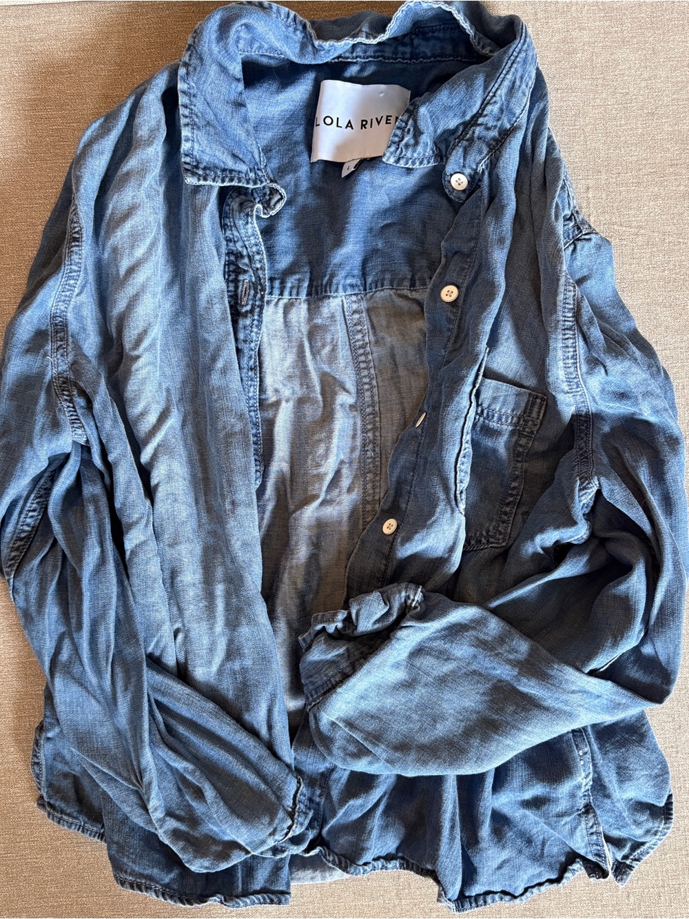 Lola River Washed Denim Button-Up Shirt - Blue